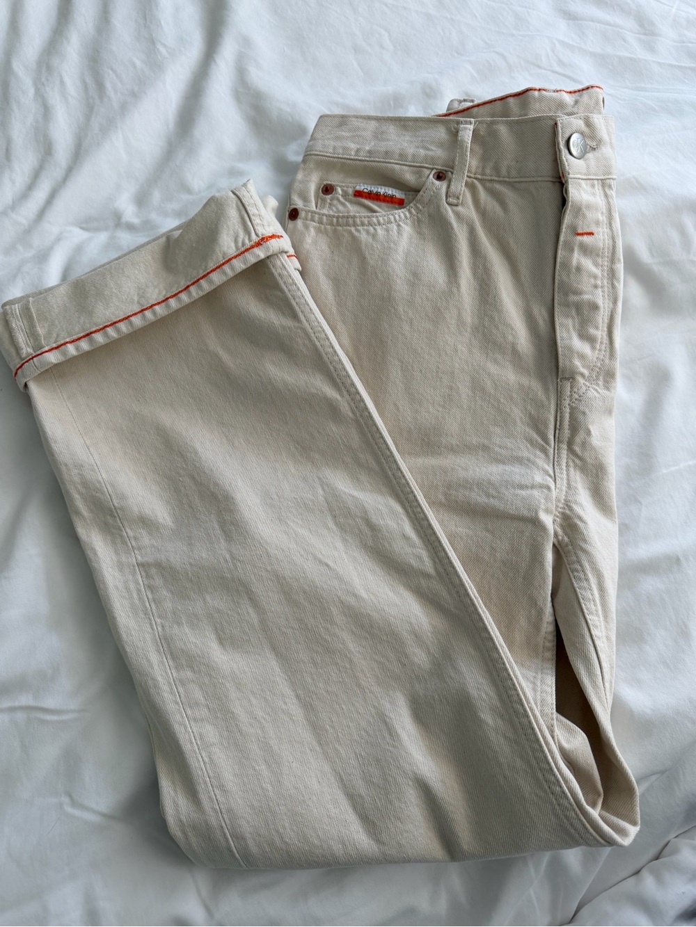 Heron Preston x Calvin Klein Wide-Leg Jeans Orange Stitch Capsule Size 25